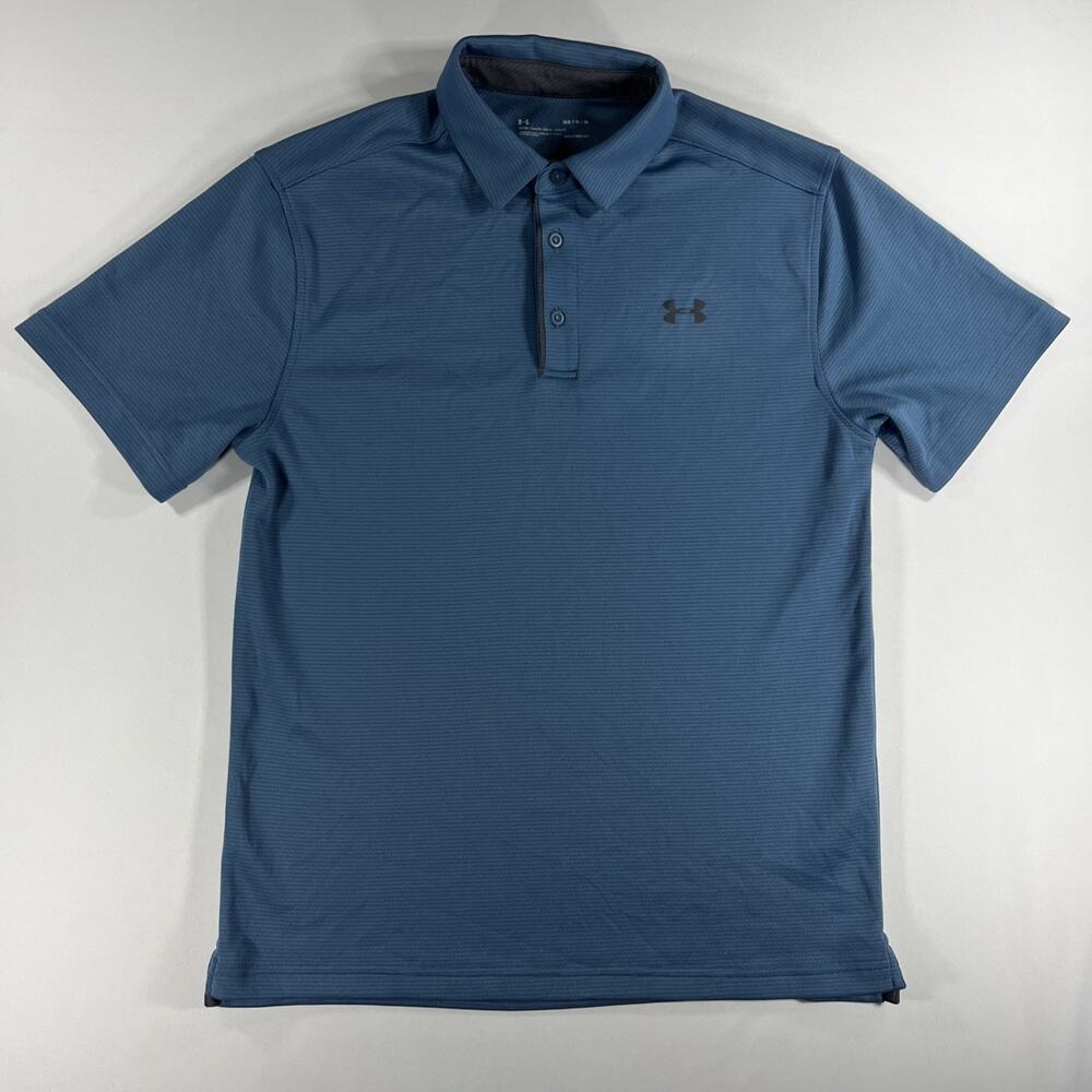 Under Armour Shirt Mens M Blue Polo HeatGear Performance Golf Athletic Sports